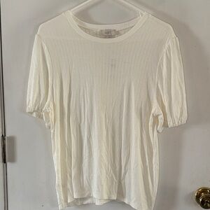 Loft ivory ribbed knit short sleeve top elasticized sleeve Size Large